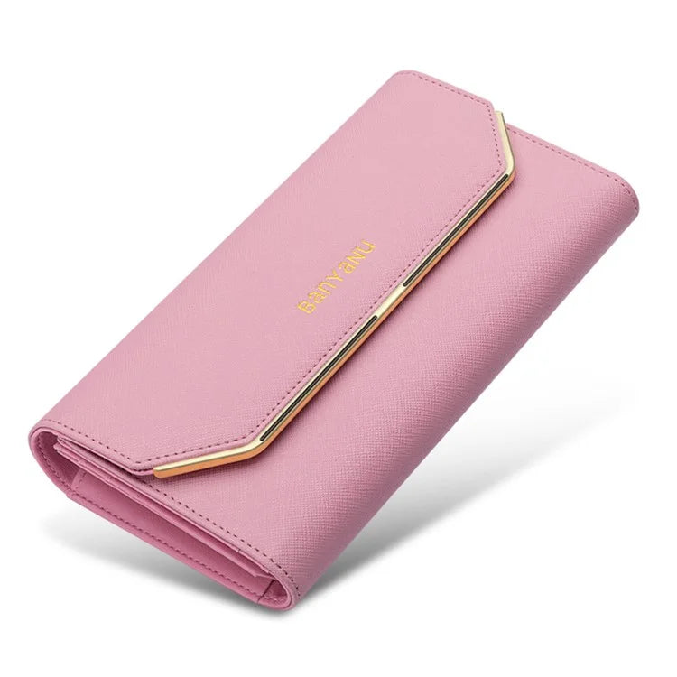 BANYANU BYN-1655 Second-layer Cowhide Women Wallet Cross Texture Long Purse
