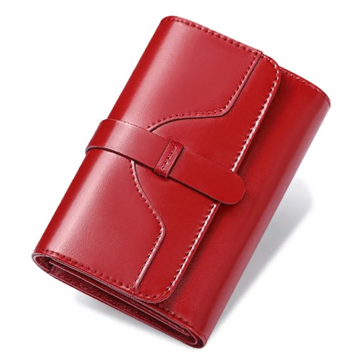 BANYANU BYN-8083 Stylish Women Wallet Pull Strap Oil Wax Cowhide Purse