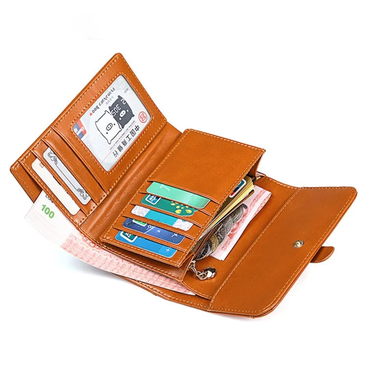 BANYANU BYN-8083 Stylish Women Wallet Pull Strap Oil Wax Cowhide Purse