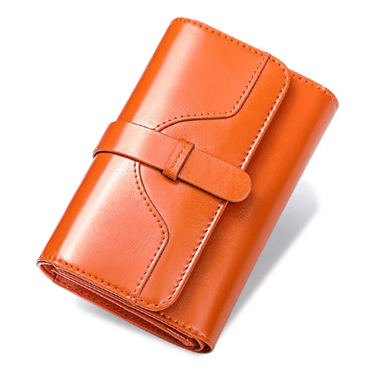 BANYANU BYN-8083 Stylish Women Wallet Pull Strap Oil Wax Cowhide Purse