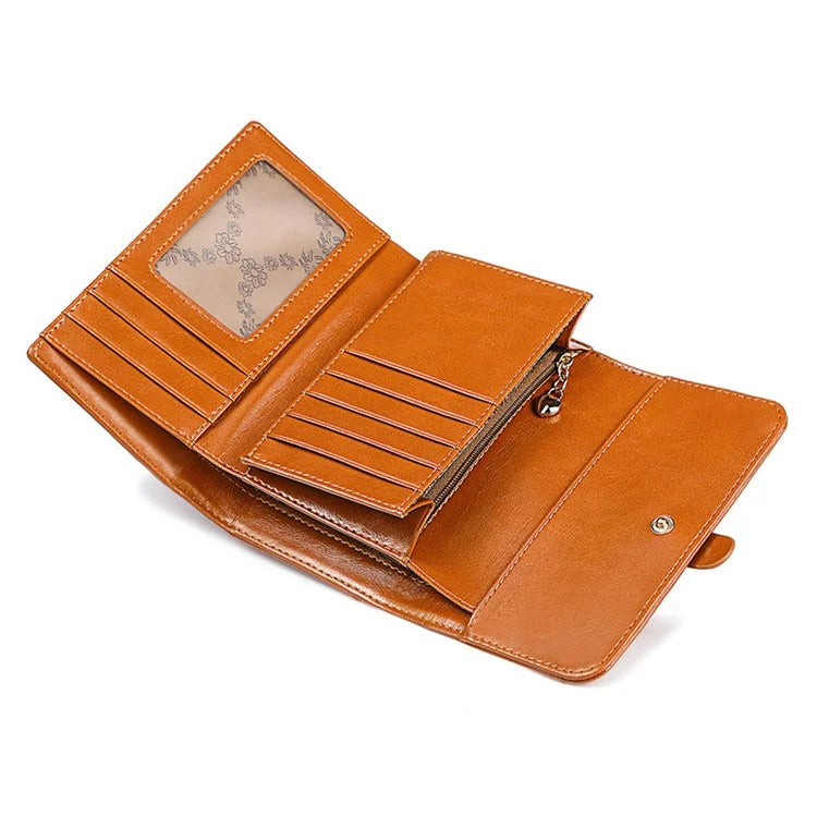 BANYANU BYN-8083 Stylish Women Wallet Pull Strap Oil Wax Cowhide Purse