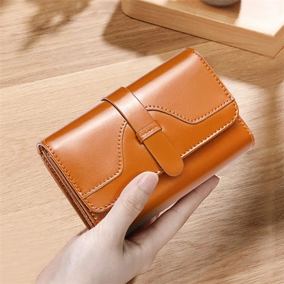BANYANU BYN-8083 Stylish Women Wallet Pull Strap Oil Wax Cowhide Purse