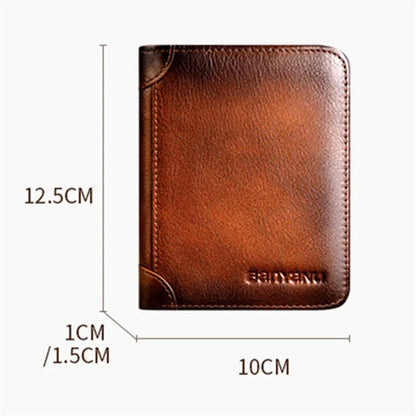 BANYANU N2011 Cowhide Men Tri-fold Short Wallet Cards Cash Holder