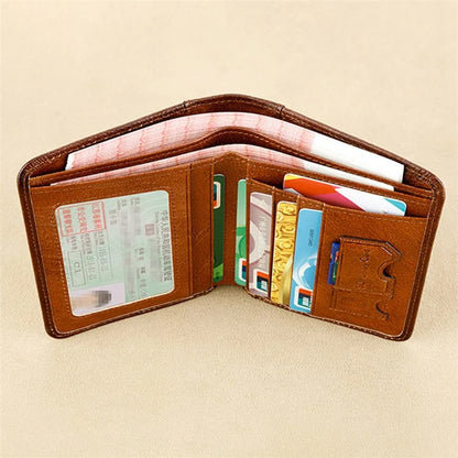 BANYANU N2011 Cowhide Men Tri-fold Short Wallet Cards Cash Holder