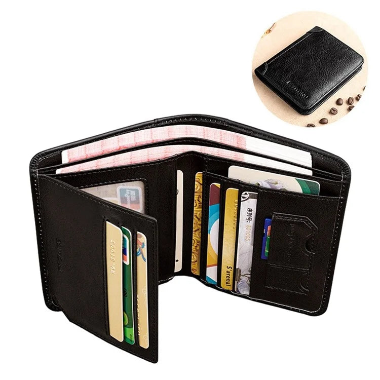 BANYANU N2011 Cowhide Men Tri-fold Short Wallet Cards Cash Holder