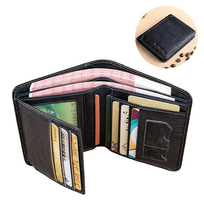 BANYANU N2011 Cowhide Men Tri-fold Short Wallet Cards Cash Holder