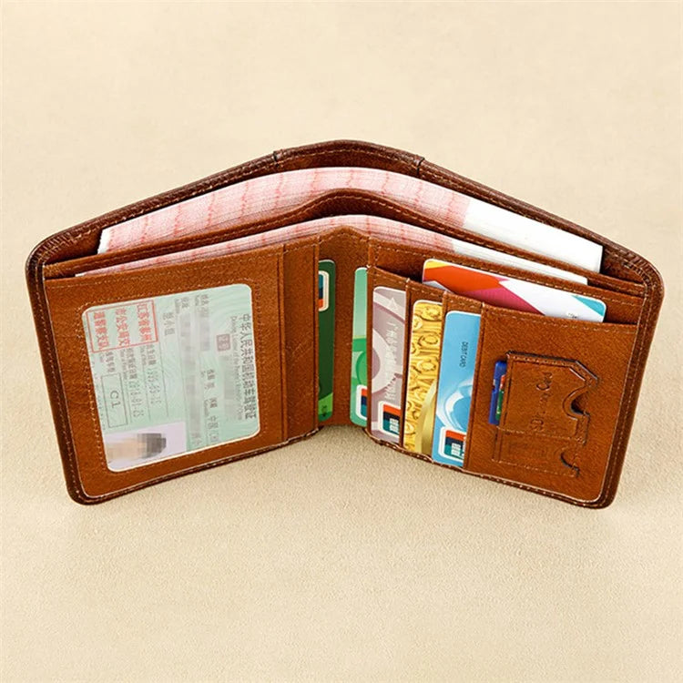 BANYANU N2011 Cowhide Men Tri-fold Short Wallet Cards Cash Holder