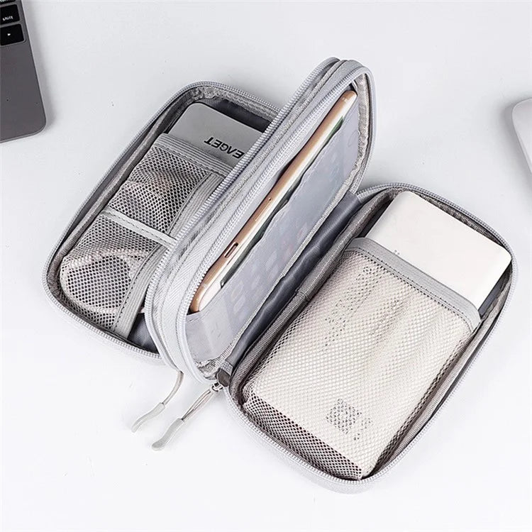 Size L (21x12.5x6cm) Electronics Organizer Bag Multi-Layer Storage Bag for Cable Charger Adapter