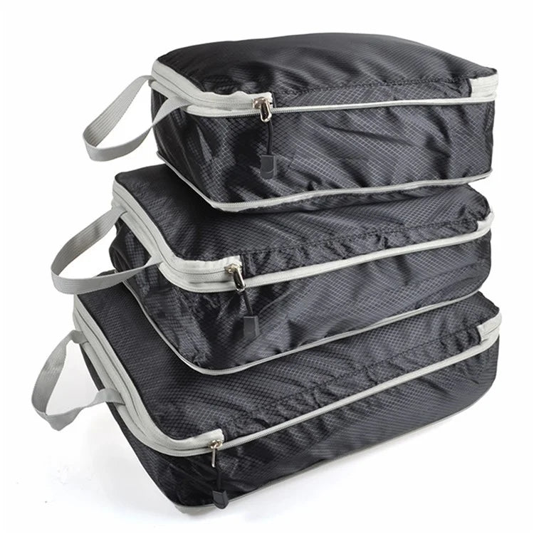 3Pcs Compression Packing Cubes Storage Bags Travel Suitcase Luggage Organizers