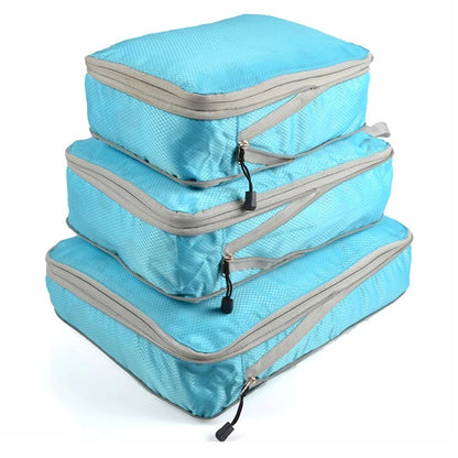 3Pcs Compression Packing Cubes Storage Bags Travel Suitcase Luggage Organizers