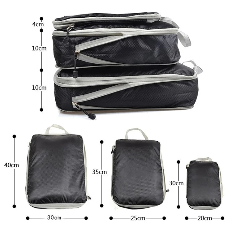 3Pcs Compression Packing Cubes Storage Bags Travel Suitcase Luggage Organizers