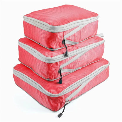 3Pcs Compression Packing Cubes Storage Bags Travel Suitcase Luggage Organizers