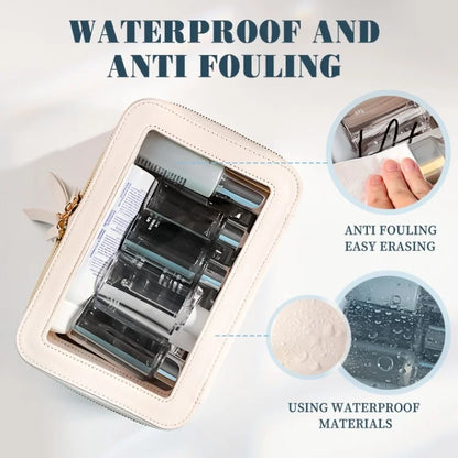 Travel Transparent PVC Double Layer Waterproof PU Leather Cosmetic Bag