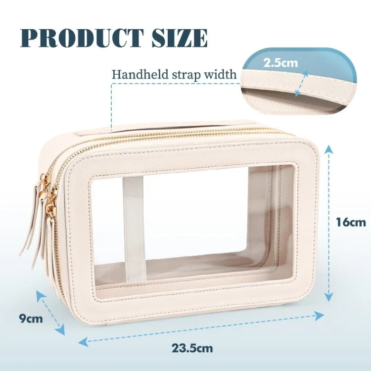 Travel Transparent PVC Double Layer Waterproof PU Leather Cosmetic Bag