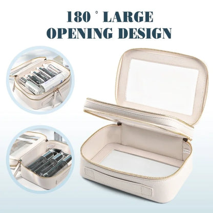 Travel Transparent PVC Double Layer Waterproof PU Leather Cosmetic Bag