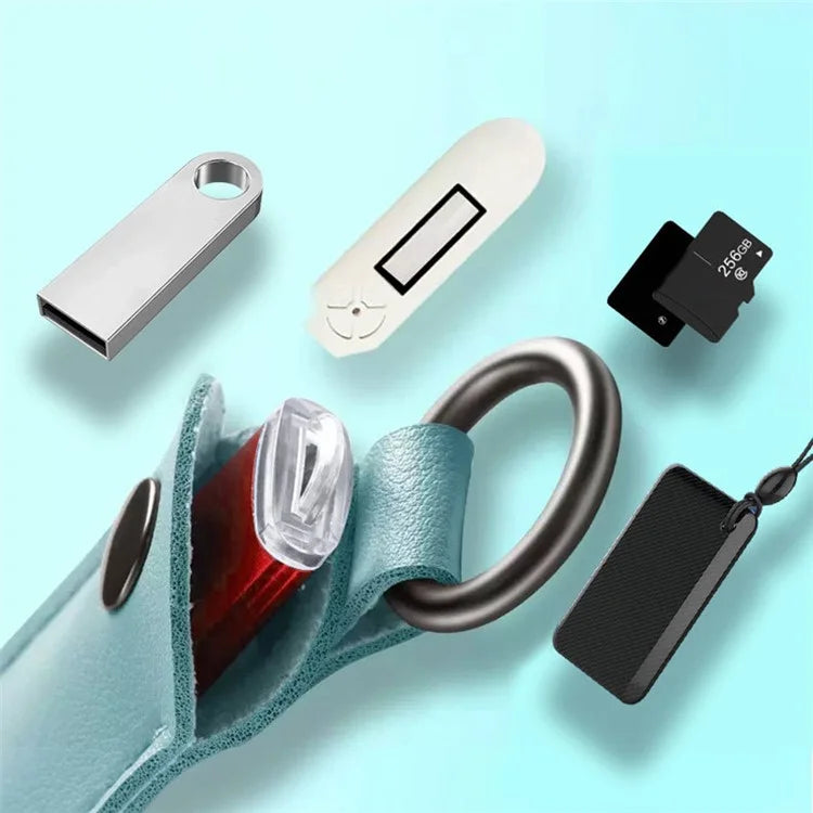 PU Leather U-disk Memory Card Storage Bag Anti-lost Protective Cover with Keyring