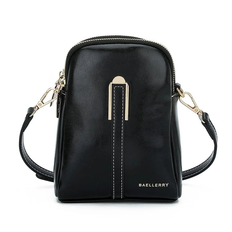 BAELLERRY N8923 Waxy PU Leather Women Dual Layer Vertical Mini Crossbody Bag
