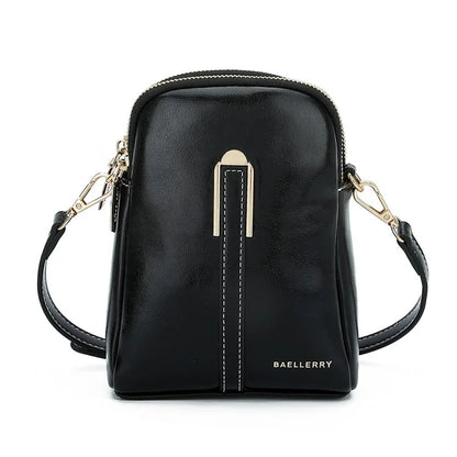 BAELLERRY N8923 Waxy PU Leather Women Dual Layer Vertical Mini Crossbody Bag