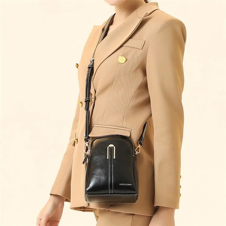 BAELLERRY N8923 Waxy PU Leather Women Dual Layer Vertical Mini Crossbody Bag