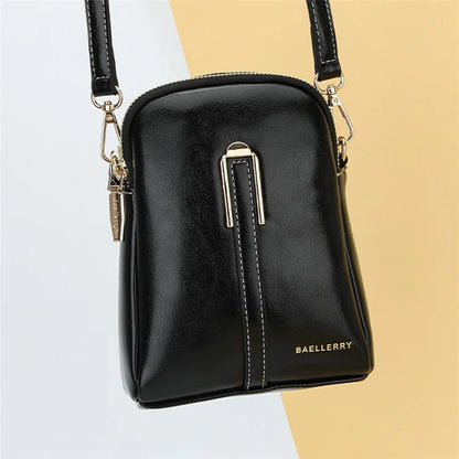 BAELLERRY N8923 Waxy PU Leather Women Dual Layer Vertical Mini Crossbody Bag