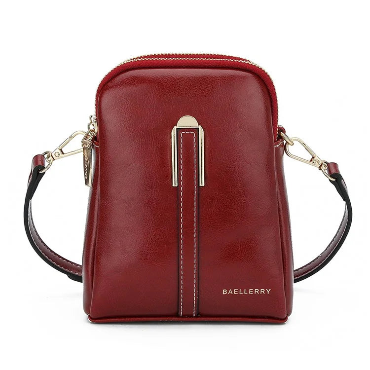 BAELLERRY N8923 Waxy PU Leather Women Dual Layer Vertical Mini Crossbody Bag