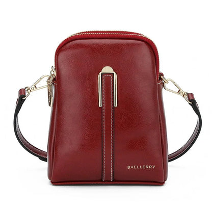 BAELLERRY N8923 Waxy PU Leather Women Dual Layer Vertical Mini Crossbody Bag