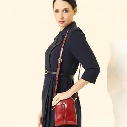 BAELLERRY N8923 Waxy PU Leather Women Dual Layer Vertical Mini Crossbody Bag