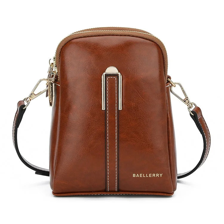 BAELLERRY N8923 Waxy PU Leather Women Dual Layer Vertical Mini Crossbody Bag