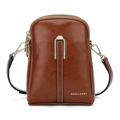 BAELLERRY N8923 Waxy PU Leather Women Dual Layer Vertical Mini Crossbody Bag