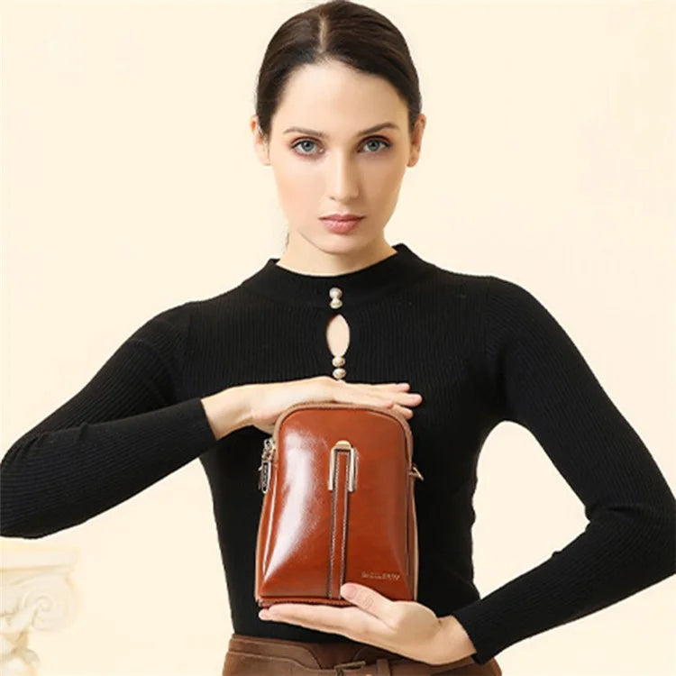 BAELLERRY N8923 Waxy PU Leather Women Dual Layer Vertical Mini Crossbody Bag