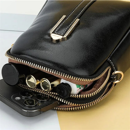 BAELLERRY N8923 Waxy PU Leather Women Dual Layer Vertical Mini Crossbody Bag