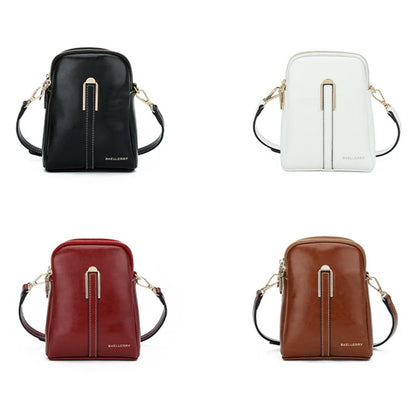 BAELLERRY N8923 Waxy PU Leather Women Dual Layer Vertical Mini Crossbody Bag