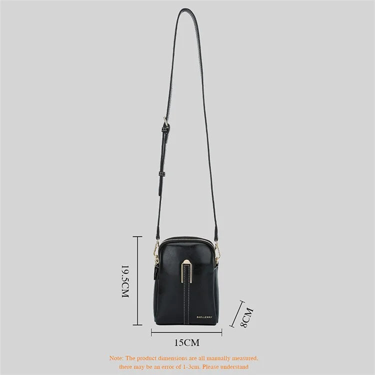 BAELLERRY N8923 Waxy PU Leather Women Dual Layer Vertical Mini Crossbody Bag