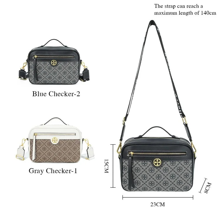 BAELLERRY N8919 Plaid Pattern Women Square Tote Shoulder Bag PU Leather Crossbody Bag