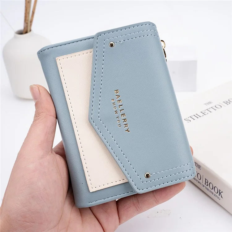 BAELLERRY N8326 Splicing Color Teen Girls Wallet PU Leather Card Storage Holder Pouch