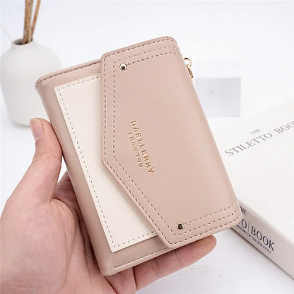 BAELLERRY N8326 Splicing Color Teen Girls Wallet PU Leather Card Storage Holder Pouch