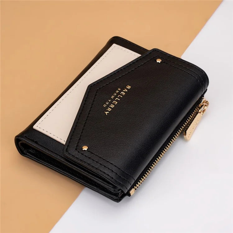 BAELLERRY N8326 Splicing Color Teen Girls Wallet PU Leather Card Storage Holder Pouch