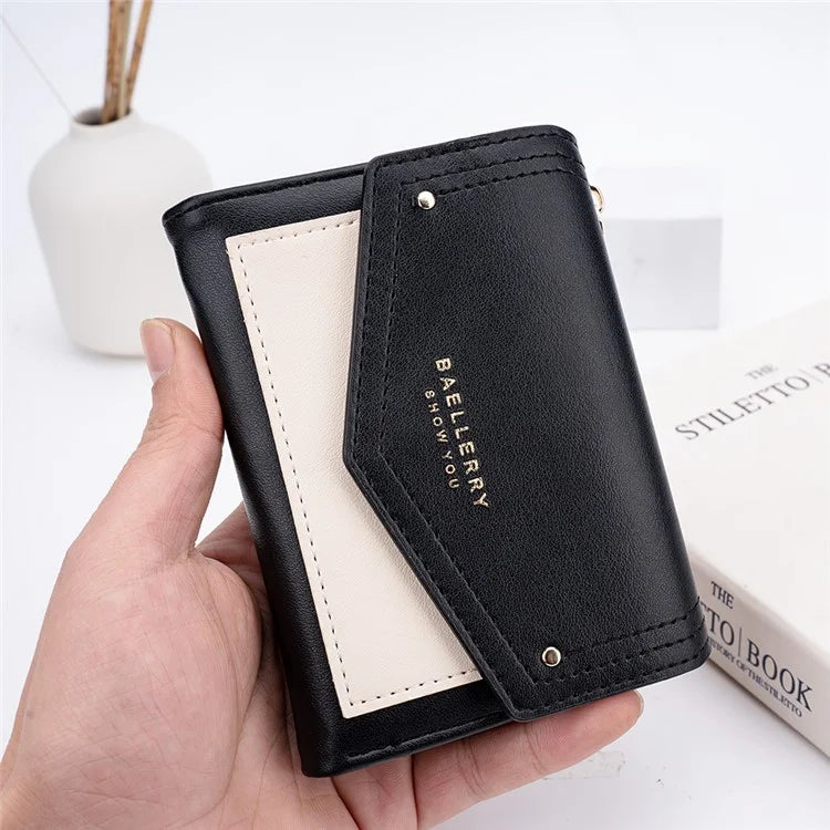 BAELLERRY N8326 Splicing Color Teen Girls Wallet PU Leather Card Storage Holder Pouch