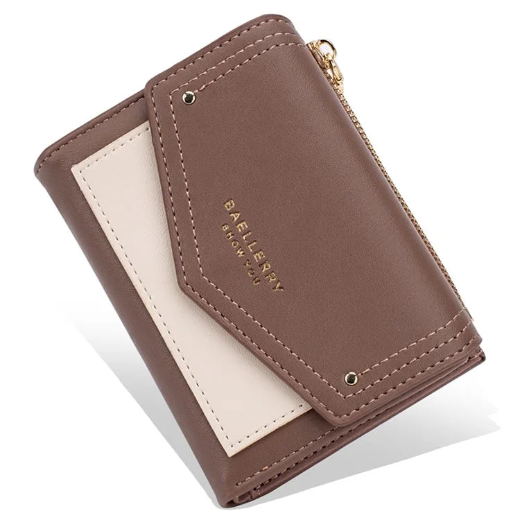 BAELLERRY N8326 Splicing Color Teen Girls Wallet PU Leather Card Storage Holder Pouch