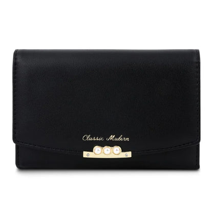 TAILIAN T6223-013 Faux Pearl Decor Women PU Leather Tri-fold Wallet Zipper Coin Purse