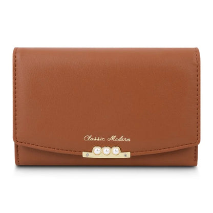 TAILIAN T6223-013 Faux Pearl Decor Women PU Leather Tri-fold Wallet Zipper Coin Purse