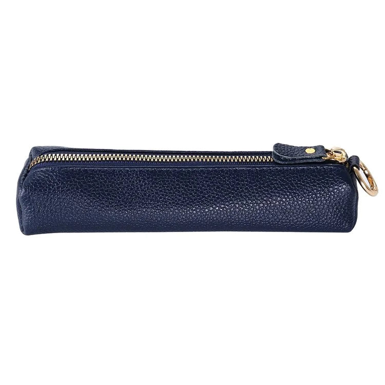 Litchi Texture Cowhide Leather Pencil Case Zipper Stationery Storage Pouch