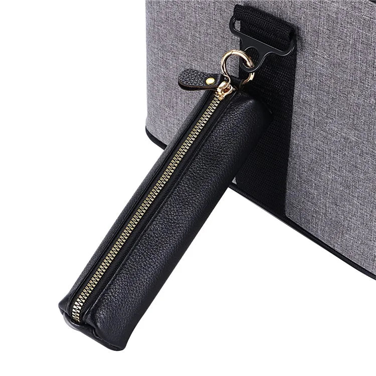 Litchi Texture Cowhide Leather Pencil Case Zipper Stationery Storage Pouch