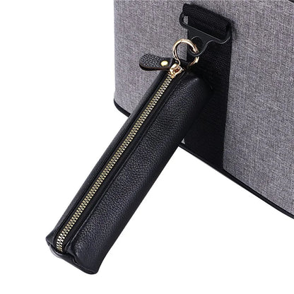 Litchi Texture Cowhide Leather Pencil Case Zipper Stationery Storage Pouch