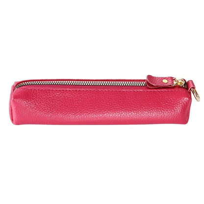 Litchi Texture Cowhide Leather Pencil Case Zipper Stationery Storage Pouch
