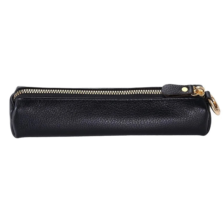 Litchi Texture Cowhide Leather Pencil Case Zipper Stationery Storage Pouch
