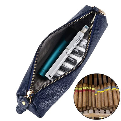 Litchi Texture Cowhide Leather Pencil Case Zipper Stationery Storage Pouch