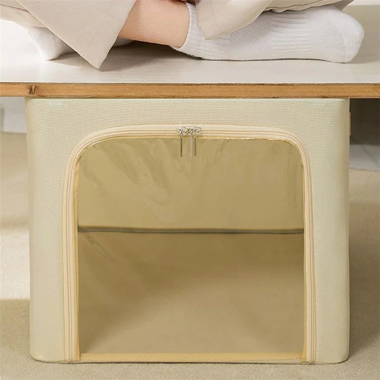 53L Oxford Cloth Steel Frame Storage Box Closet Organizer with Clear Window