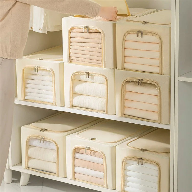 53L Oxford Cloth Steel Frame Storage Box Closet Organizer with Clear Window