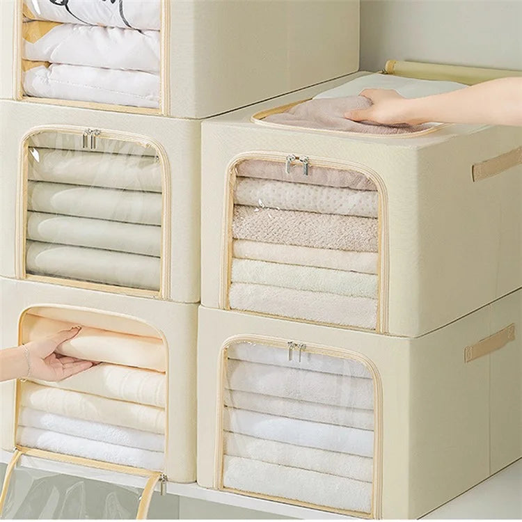 53L Oxford Cloth Steel Frame Storage Box Closet Organizer with Clear Window